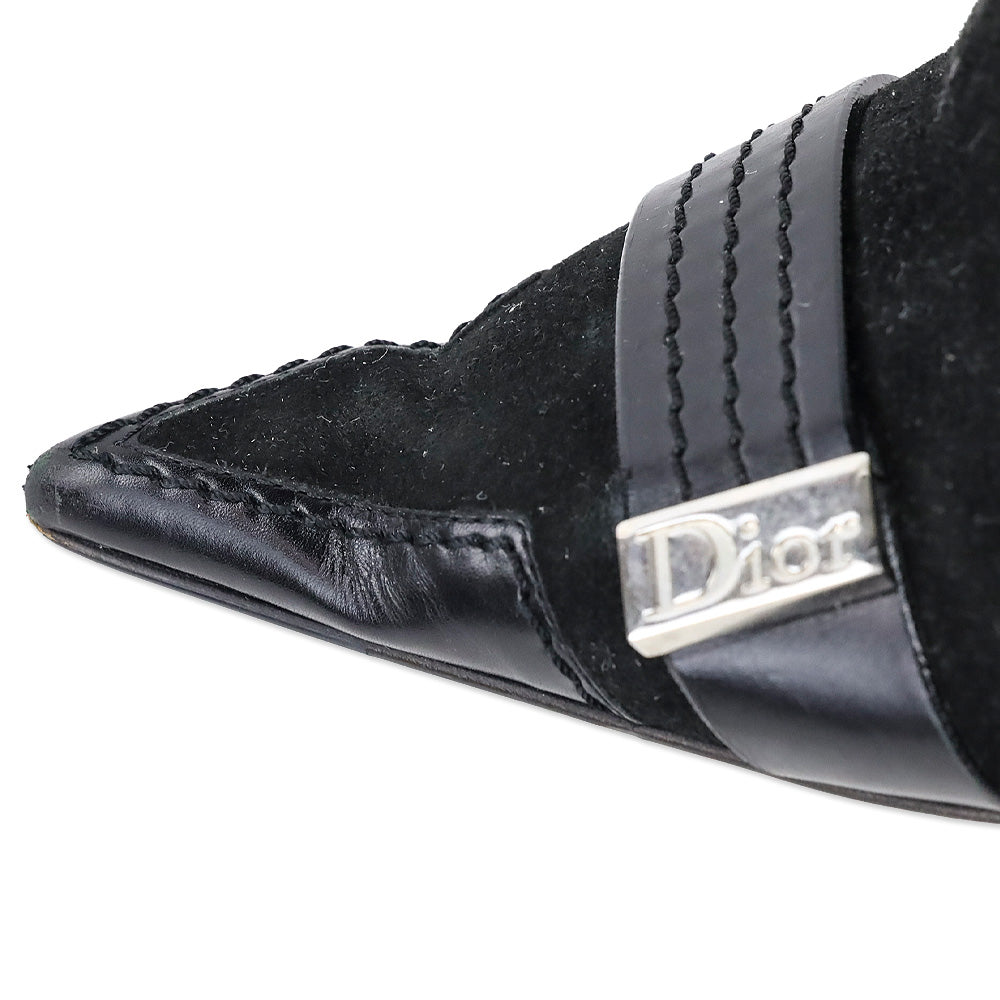 Christian Dior Black Suede Logo Buckle Ankle Booties