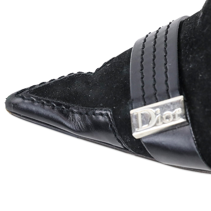 Christian Dior Black Suede Logo Buckle Ankle Booties