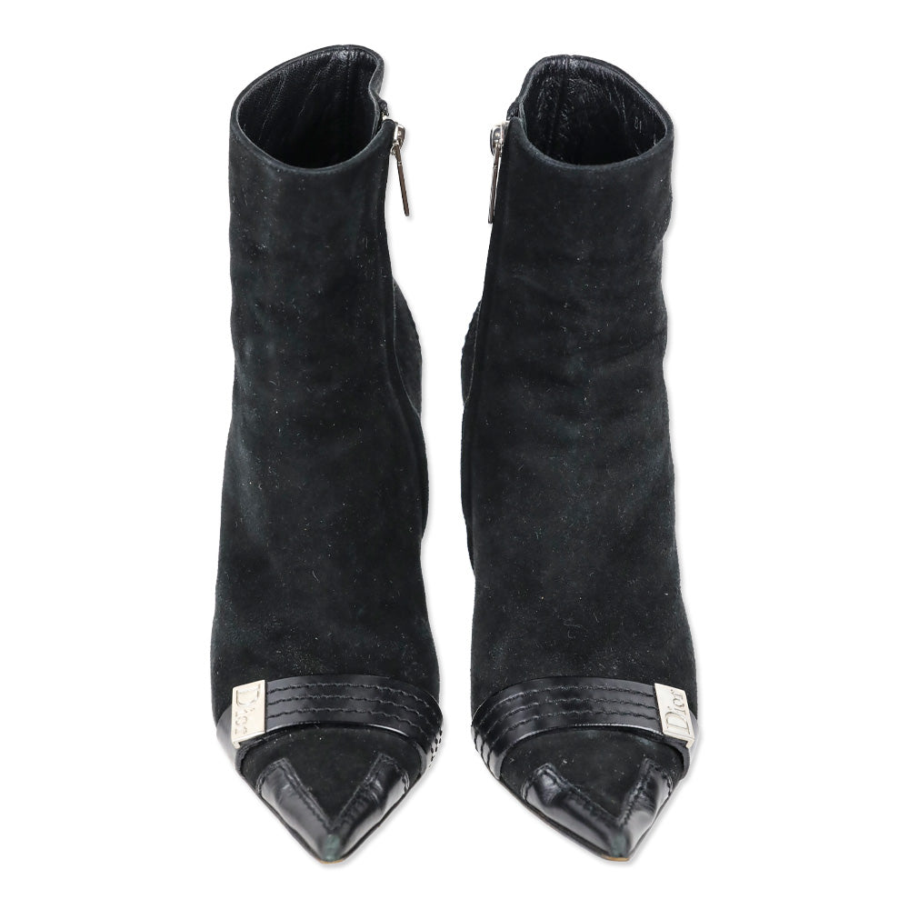 Christian Dior Black Suede Logo Buckle Ankle Booties