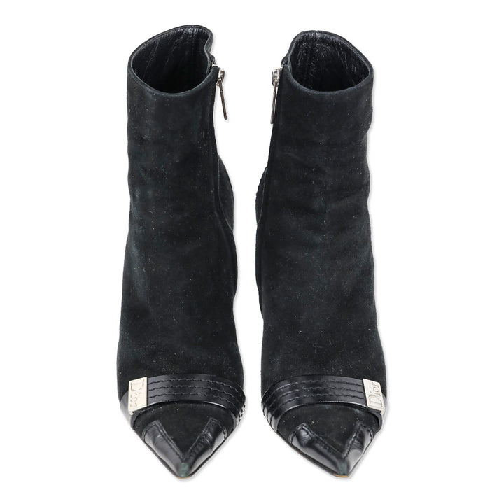 Christian Dior Black Suede Logo Buckle Ankle Booties