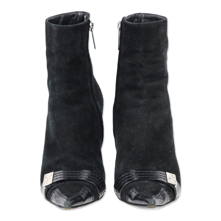 Christian Dior Black Suede Logo Buckle Ankle Booties