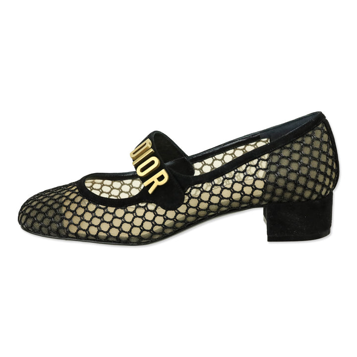 Christian Dior Black Suede & Résille Baby-D Mary Jane Pumps
