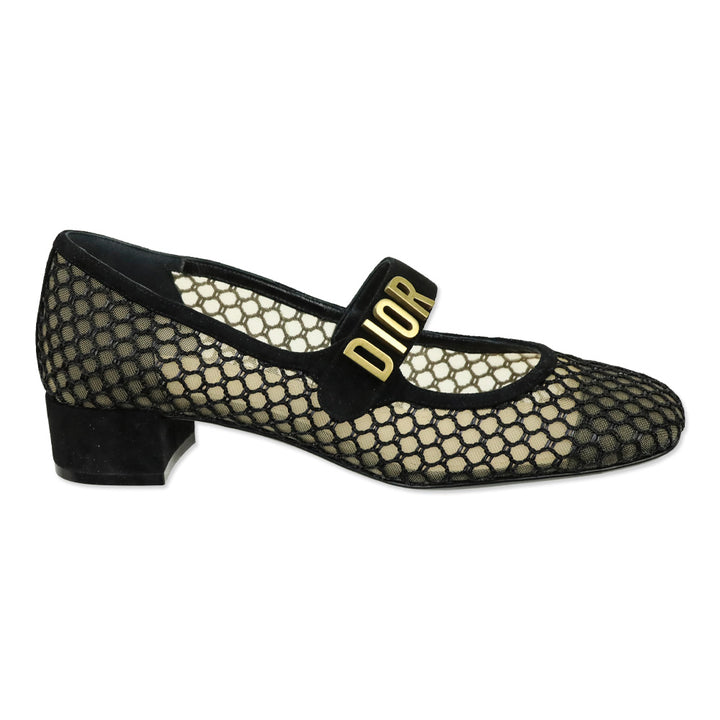 Christian Dior Black Suede & Résille Baby-D Mary Jane Pumps