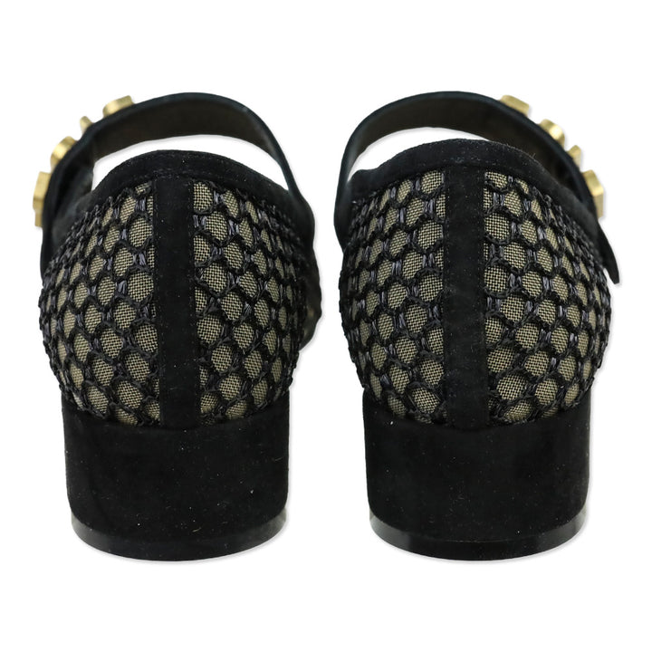 Christian Dior Black Suede & Résille Baby-D Mary Jane Pumps