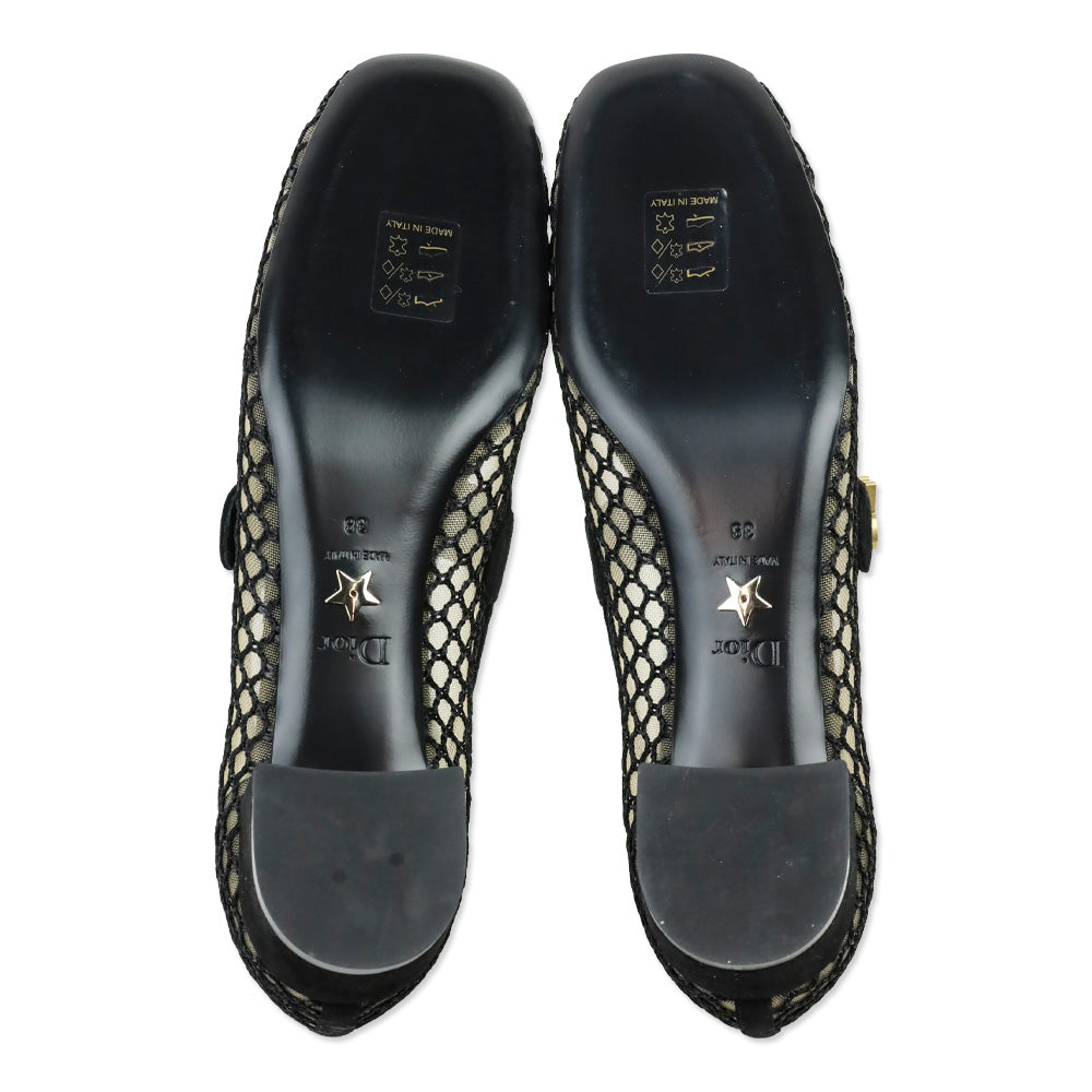 Christian Dior Black Suede & Résille Baby-D Mary Jane Pumps