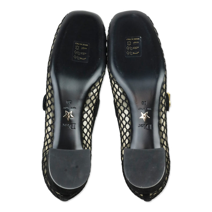 Christian Dior Black Suede & Résille Baby-D Mary Jane Pumps