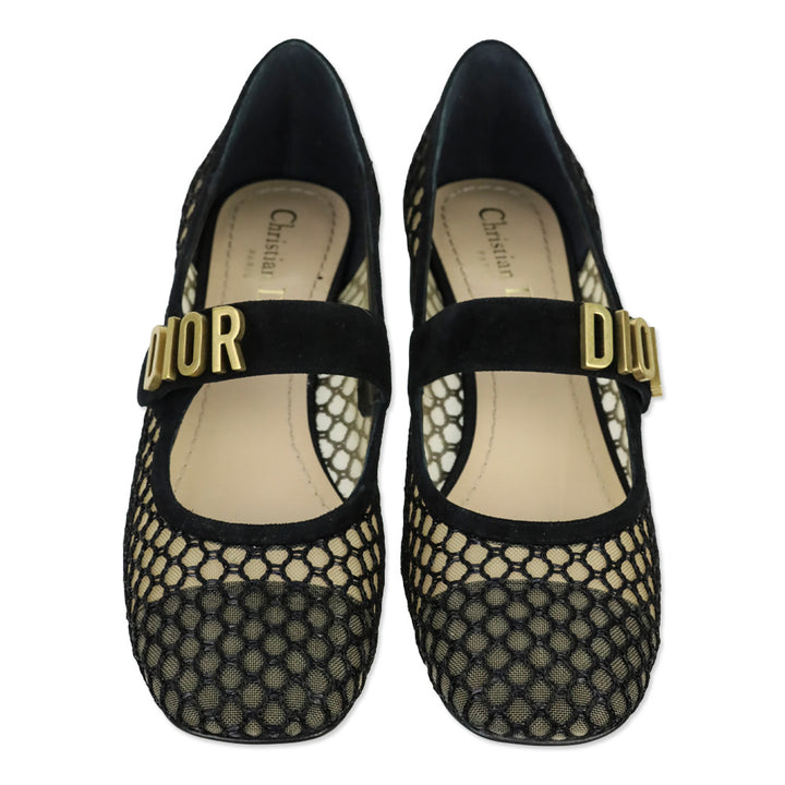 Christian Dior Black Suede & Résille Baby-D Mary Jane Pumps
