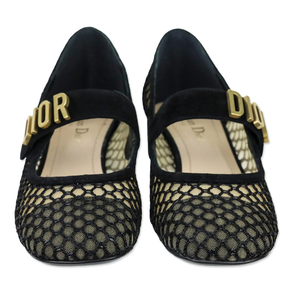 Christian Dior Black Suede & Résille Baby-D Mary Jane Pumps