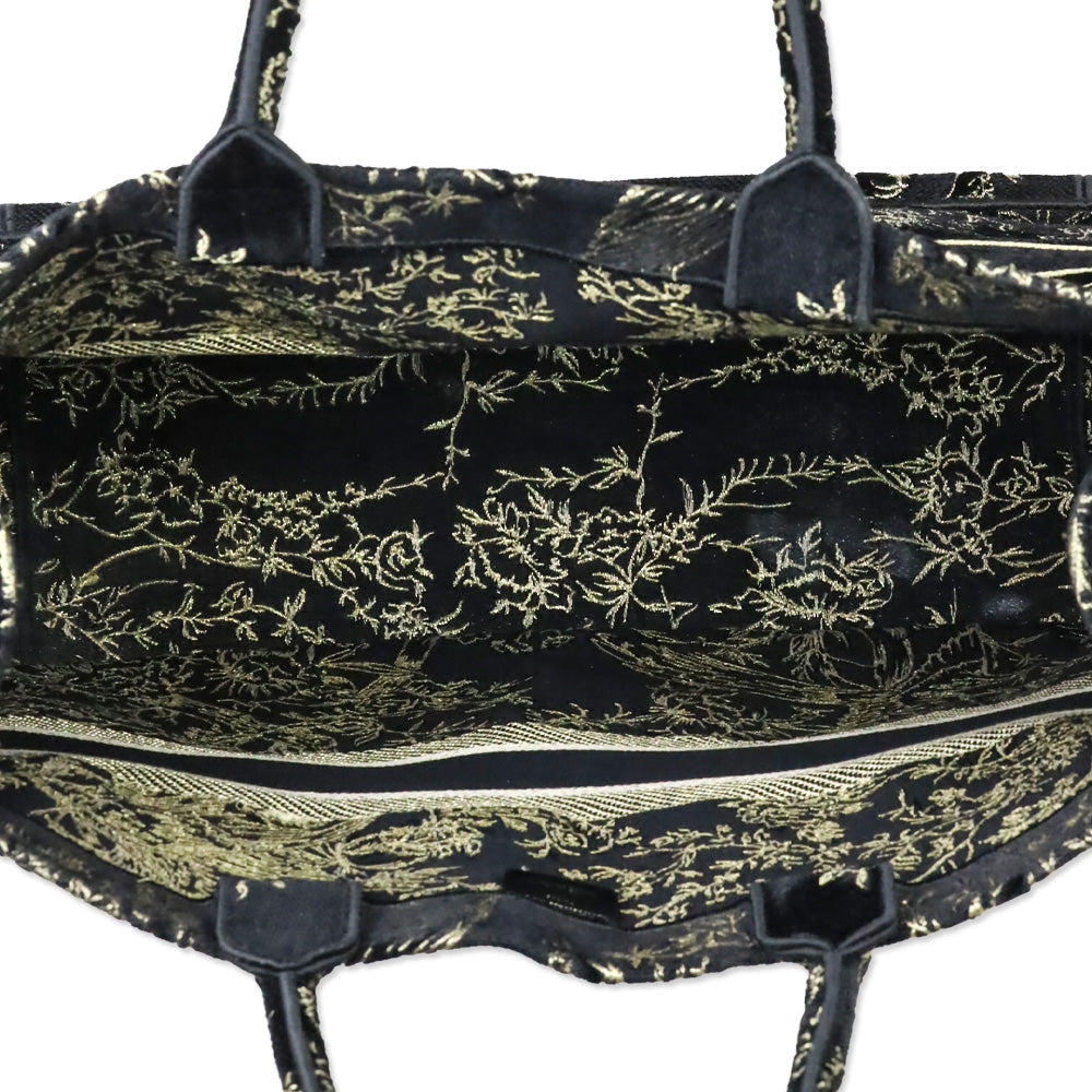 Christian Dior Black/Gold Jardin d'Hiver Embroidered Canvas Large Book Tote