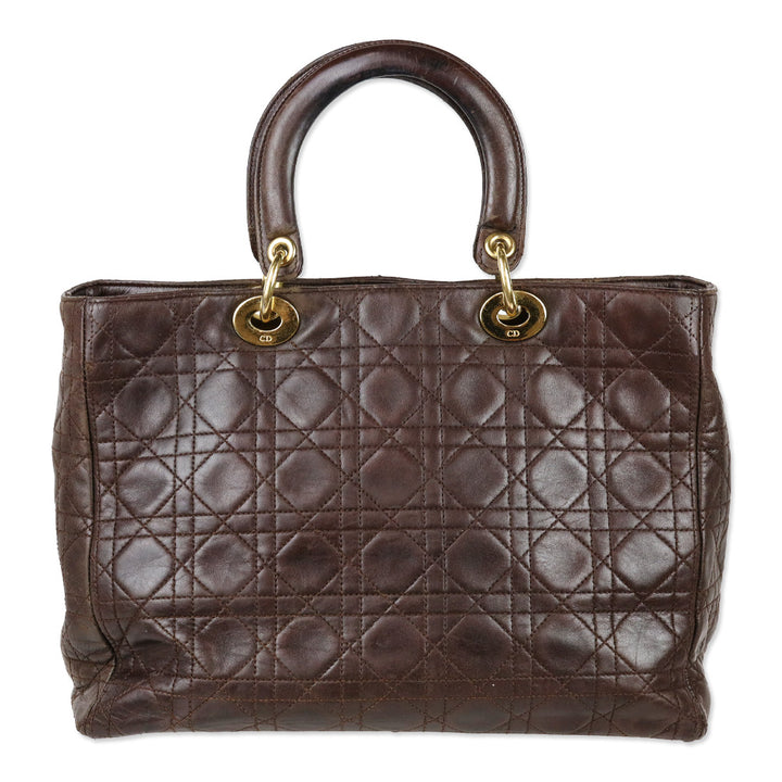 Christian Dior Brown Cannage Quilted Lambskin Leather Large Lady Dior Bag