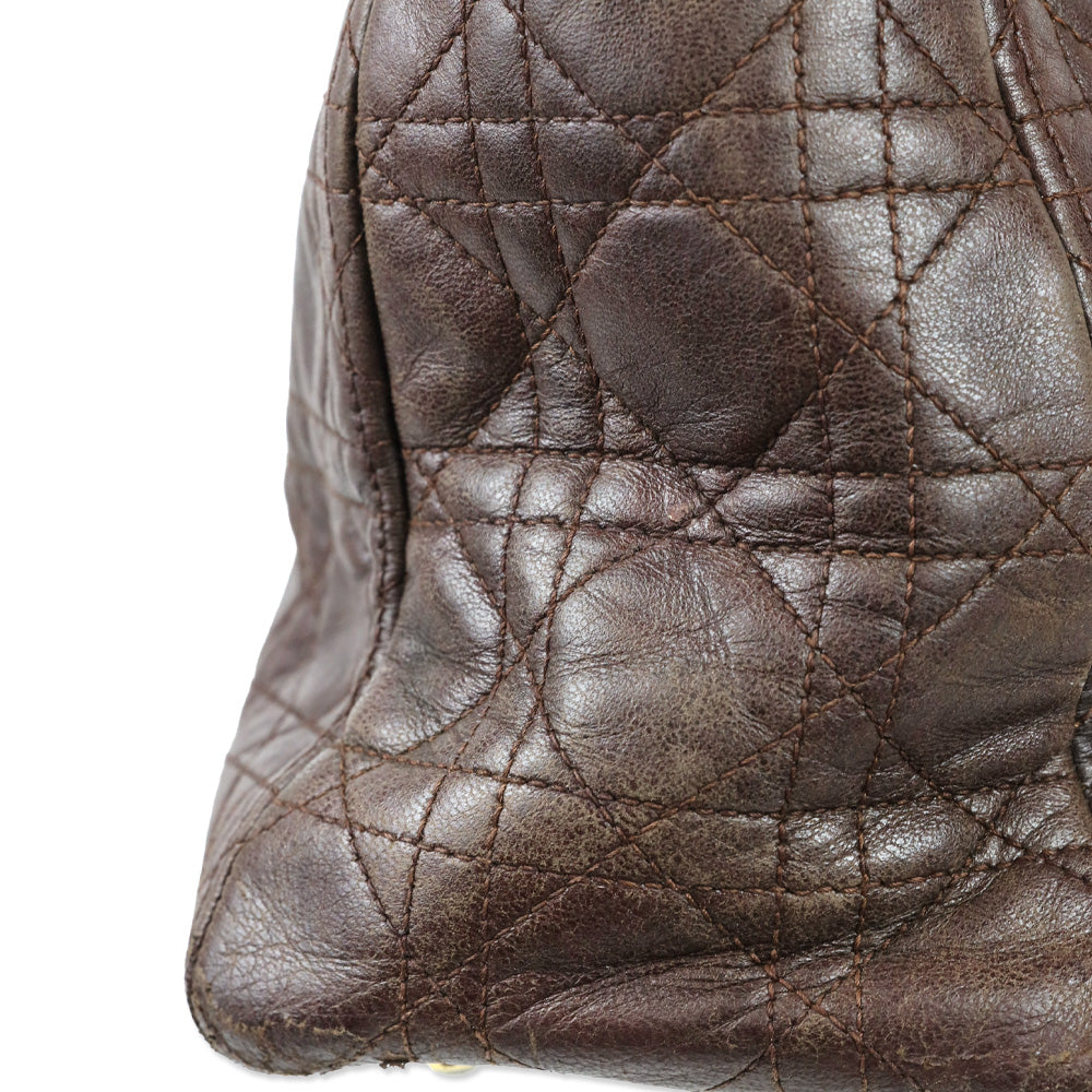Christian Dior Brown Cannage Quilted Lambskin Leather Large Lady Dior Bag