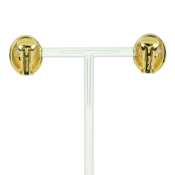 Christian Dior Brown Crystal Rhinestone Gold-Tone Clip-On Earrings