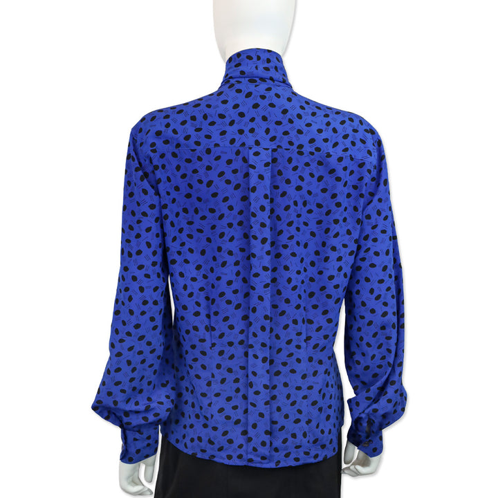 Christian Dior Chemises Blue/Black Polka Dot Bow Neck Button Up Blouse