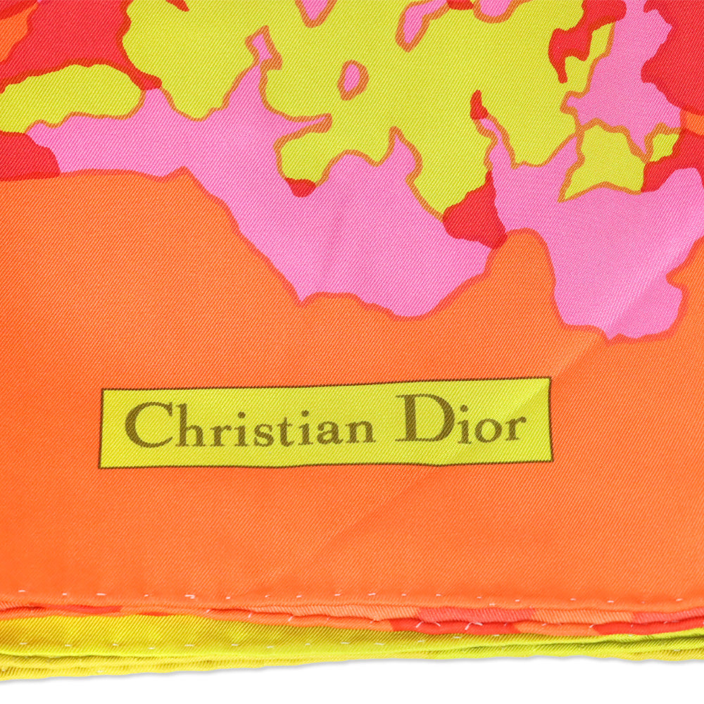 Christian Dior D-Wood Pink/Yellow Multicolor Silk Twill Square Scarf