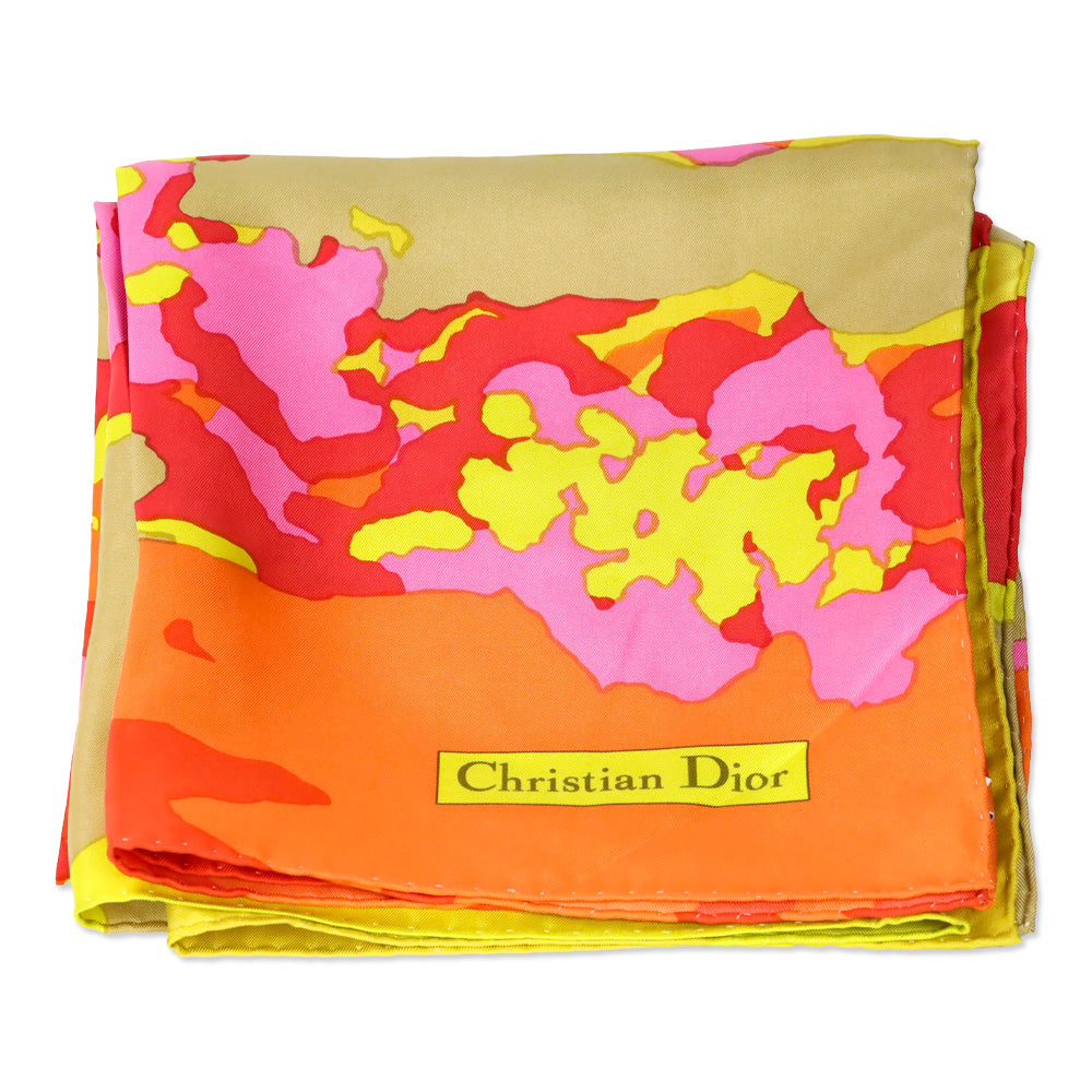 Christian Dior D-Wood Pink/Yellow Multicolor Silk Twill Square Scarf
