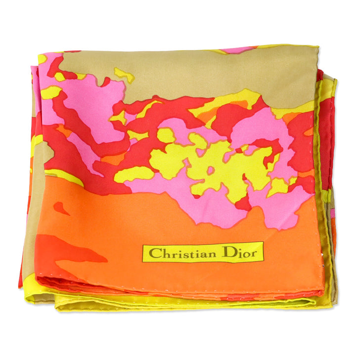 Christian Dior D-Wood Pink/Yellow Multicolor Silk Twill Square Scarf