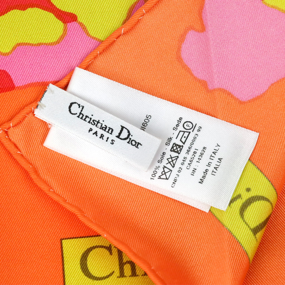 Christian Dior D-Wood Pink/Yellow Multicolor Silk Twill Square Scarf