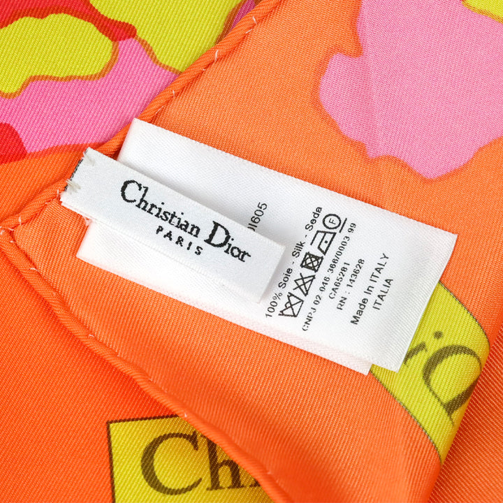 Christian Dior D-Wood Pink/Yellow Multicolor Silk Twill Square Scarf