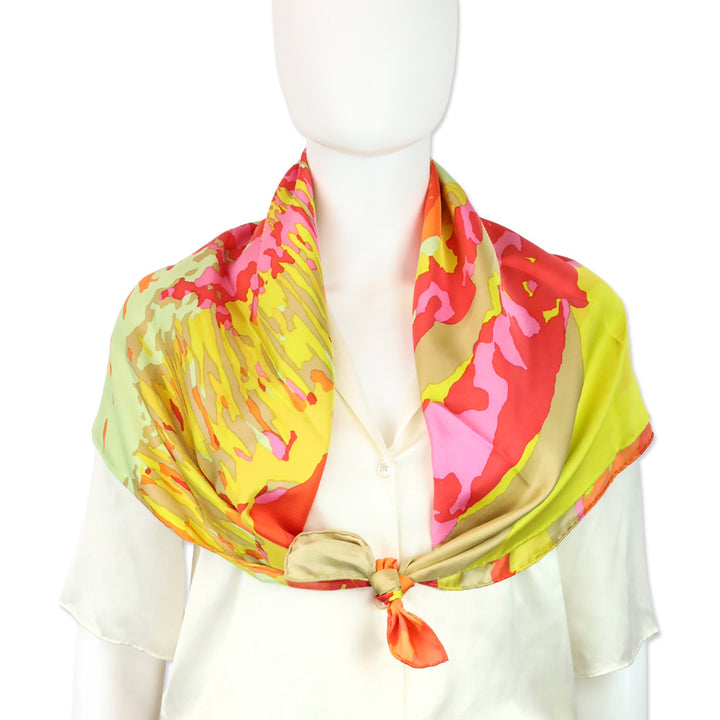 Christian Dior D-Wood Pink/Yellow Multicolor Silk Twill Square Scarf