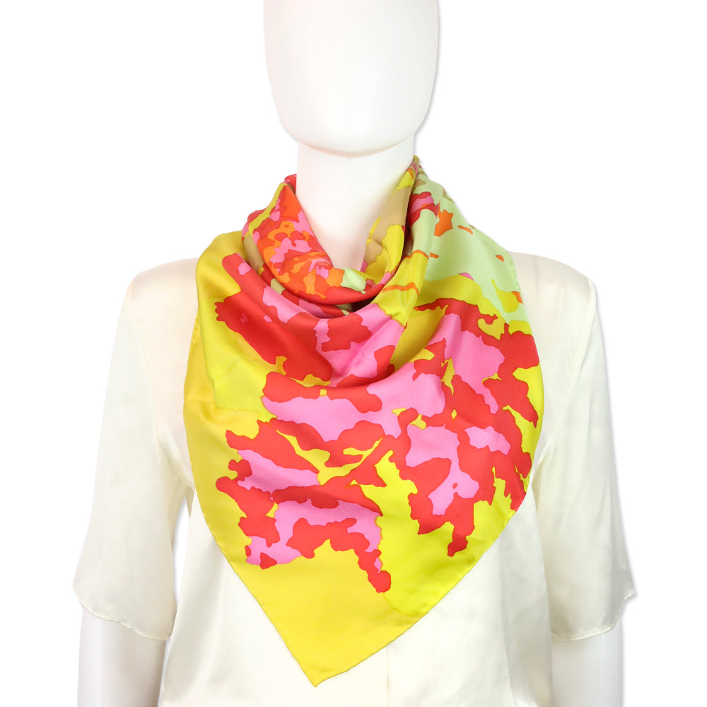 Christian Dior D-Wood Pink/Yellow Multicolor Silk Twill Square Scarf
