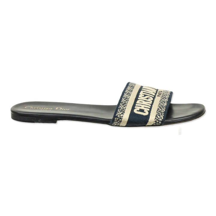 Christian Dior Deep Blue Embroidered Cotton Dway Slide