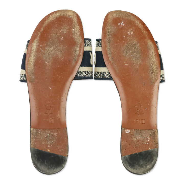 Christian Dior Deep Blue Embroidered Cotton Dway Slide