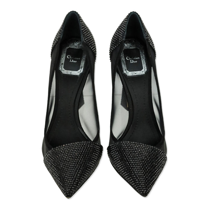 Christian Dior Desir Black Suede & Diamante Beaded Satin Pumps