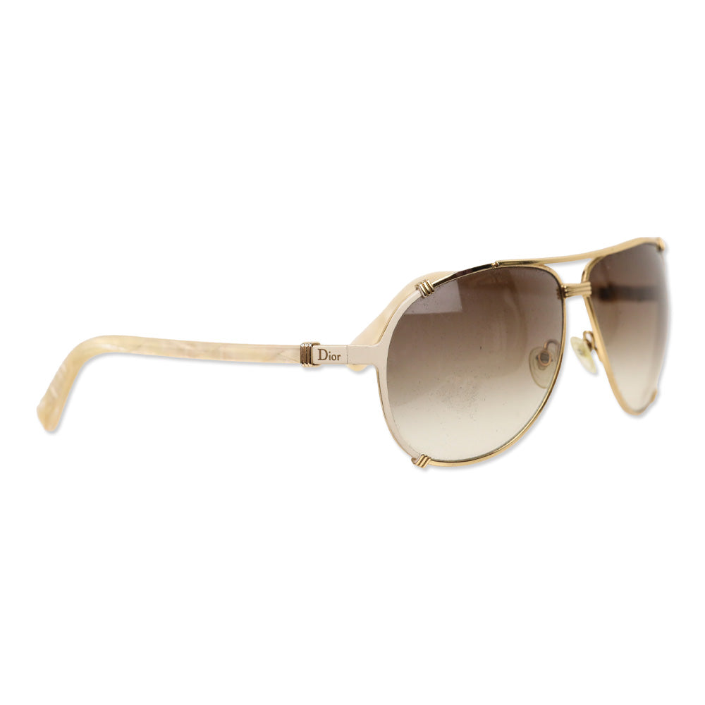 Christian Dior Gold-Tone Metal/White Acetate Chicago 2 Aviator Sunglasses