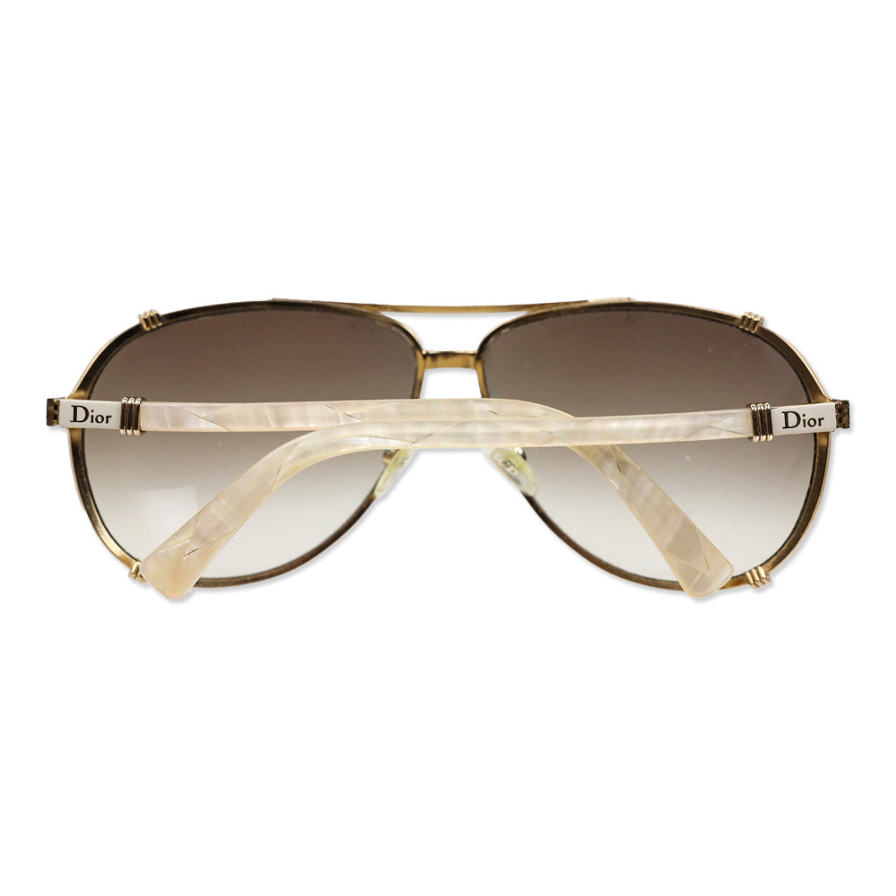 Christian Dior Gold-Tone Metal/White Acetate Chicago 2 Aviator Sunglasses