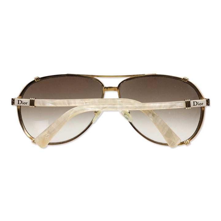 Christian Dior Gold-Tone Metal/White Acetate Chicago 2 Aviator Sunglasses