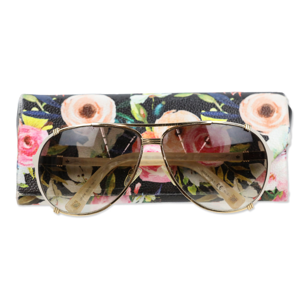 Christian Dior Gold-Tone Metal/White Acetate Chicago 2 Aviator Sunglasses