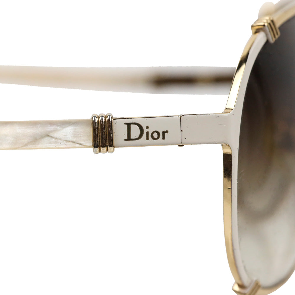 Christian Dior Gold-Tone Metal/White Acetate Chicago 2 Aviator Sunglasses