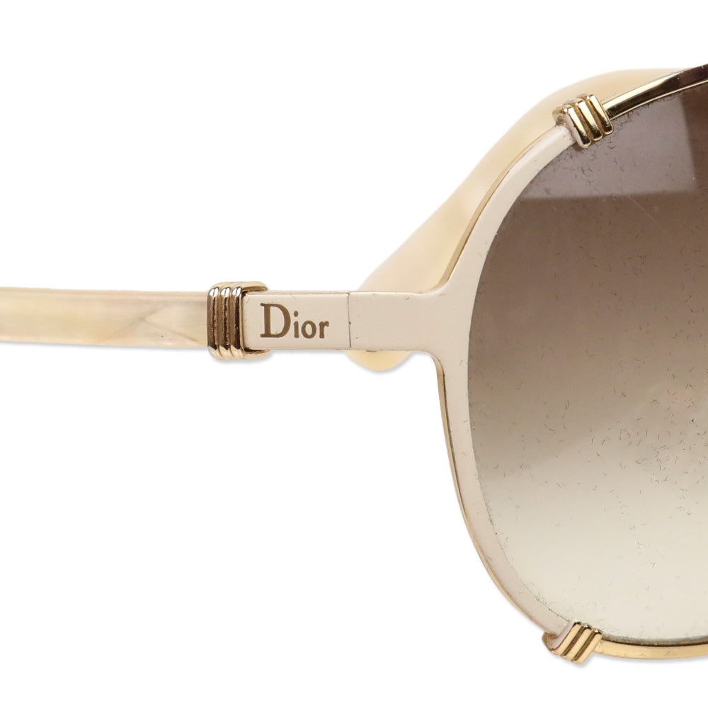 Christian Dior Gold-Tone Metal/White Acetate Chicago 2 Aviator Sunglasses
