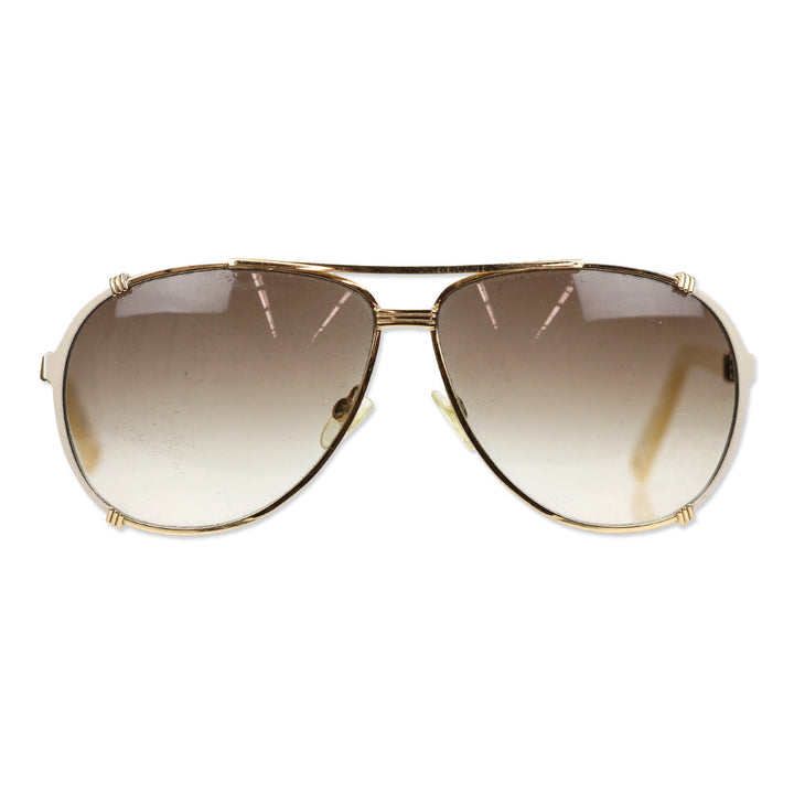 Christian Dior Gold-Tone Metal/White Acetate Chicago 2 Aviator Sunglasses