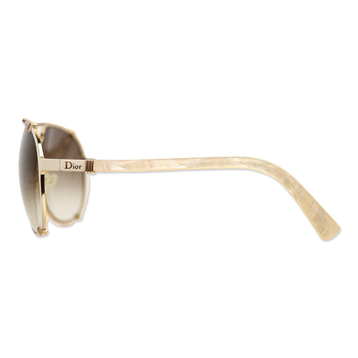 Christian Dior Gold-Tone Metal/White Acetate Chicago 2 Aviator Sunglasses