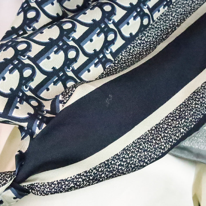 Christian Dior Gray and Navy Blue Silk Twill Dior Oblique Diortwin 90 Square Scarf