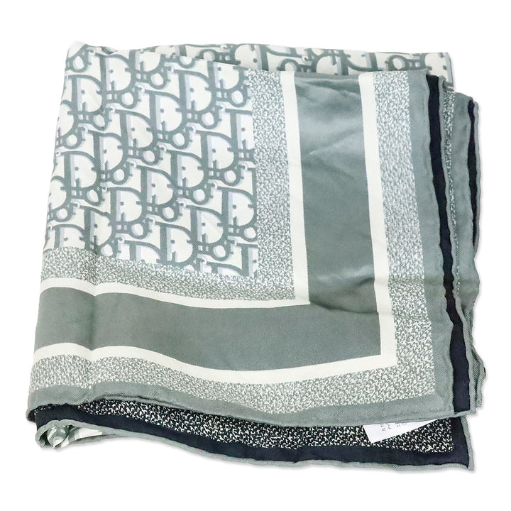 Christian Dior Gray and Navy Blue Silk Twill Dior Oblique Diortwin 90 Square Scarf