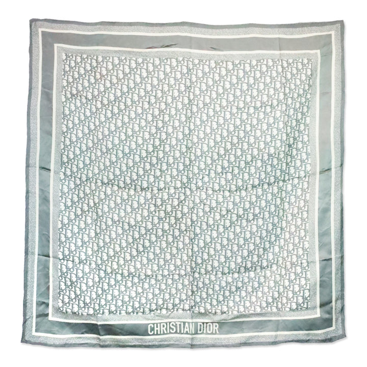 Christian Dior Gray and Navy Blue Silk Twill Dior Oblique Diortwin 90 Square Scarf
