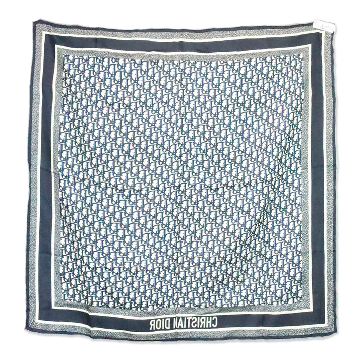 Christian Dior Gray and Navy Blue Silk Twill Dior Oblique Diortwin 90 Square Scarf