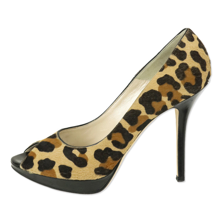 Christian Dior Leopard Calf hair Peep Toe Platform Pump