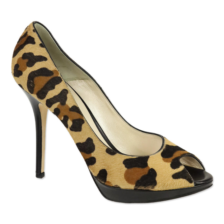 Christian Dior Leopard Calf hair Peep Toe Platform Pump