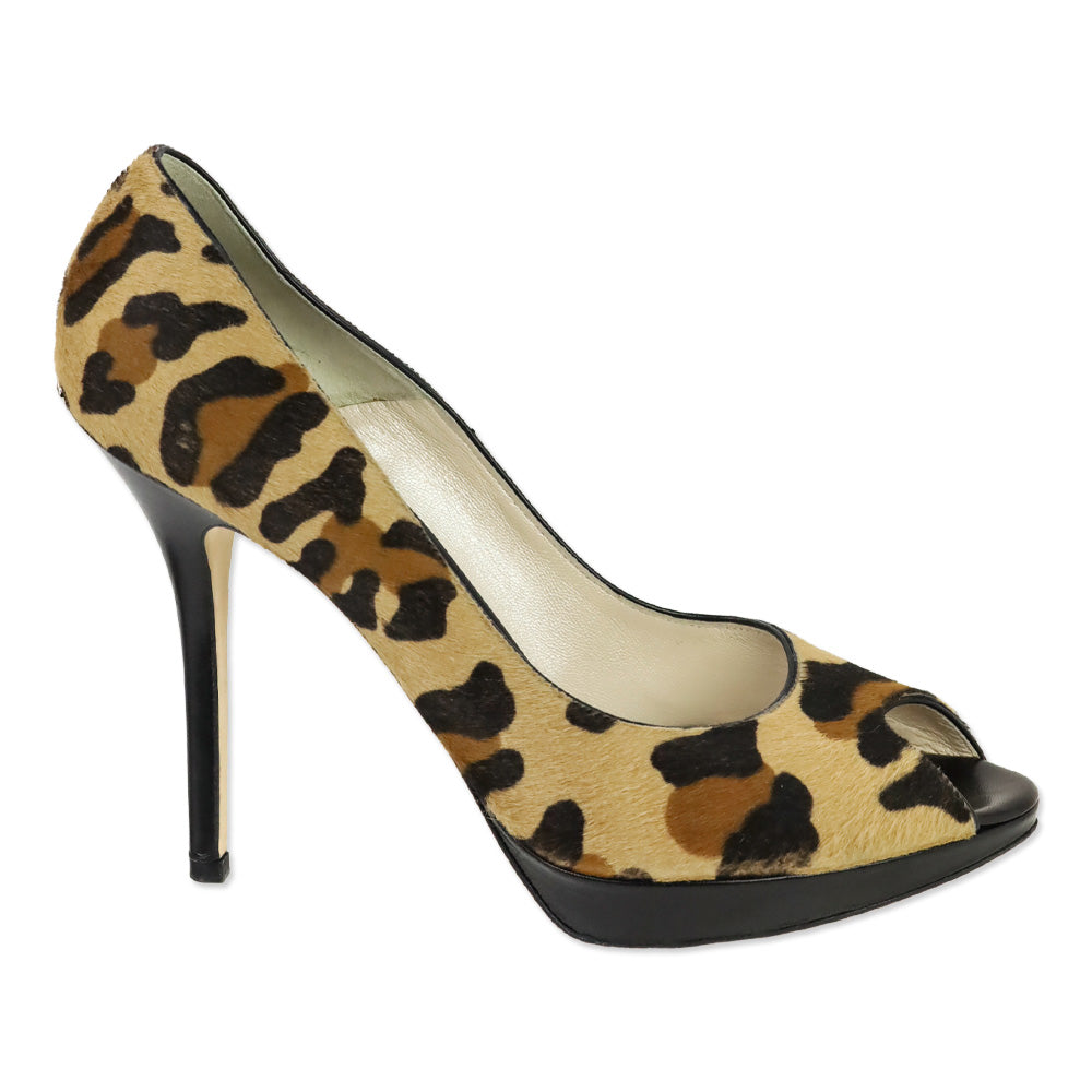 Christian Dior Leopard Calf hair Peep Toe Platform Pump