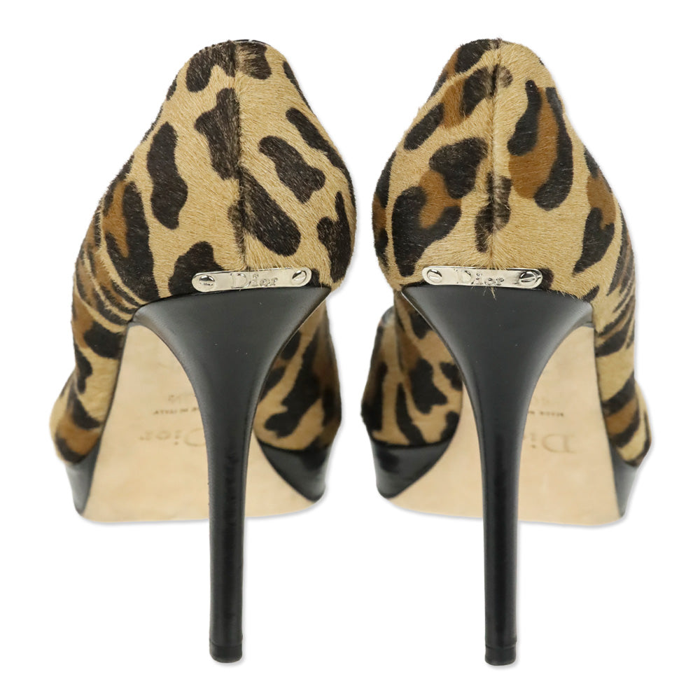 Christian Dior Leopard Calf hair Peep Toe Platform Pump
