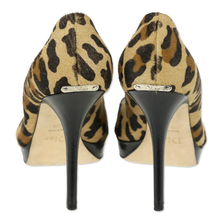 Christian Dior Leopard Calf hair Peep Toe Platform Pump