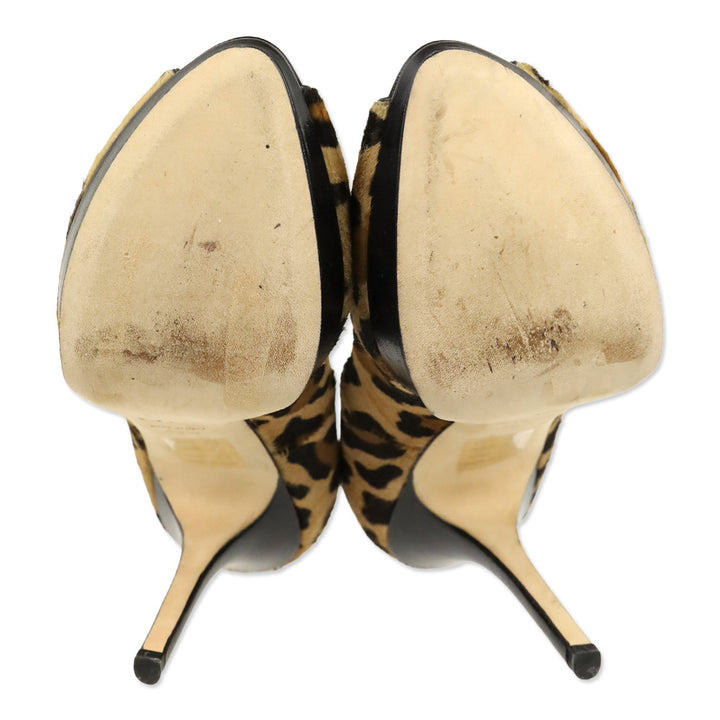 Christian Dior Leopard Calf hair Peep Toe Platform Pump