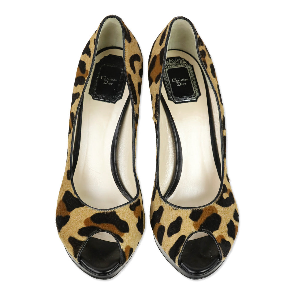 Christian Dior Leopard Calf hair Peep Toe Platform Pump