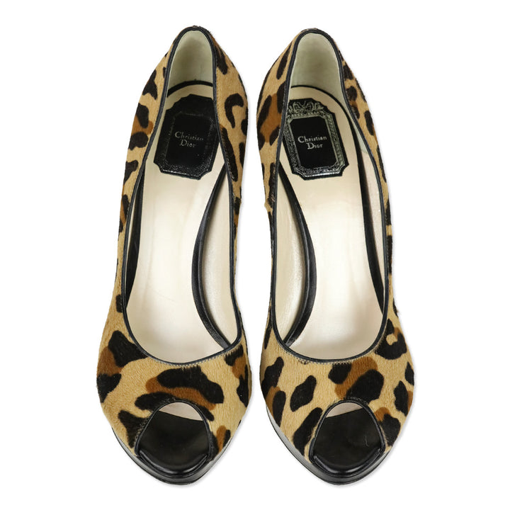 Christian Dior Leopard Calf hair Peep Toe Platform Pump