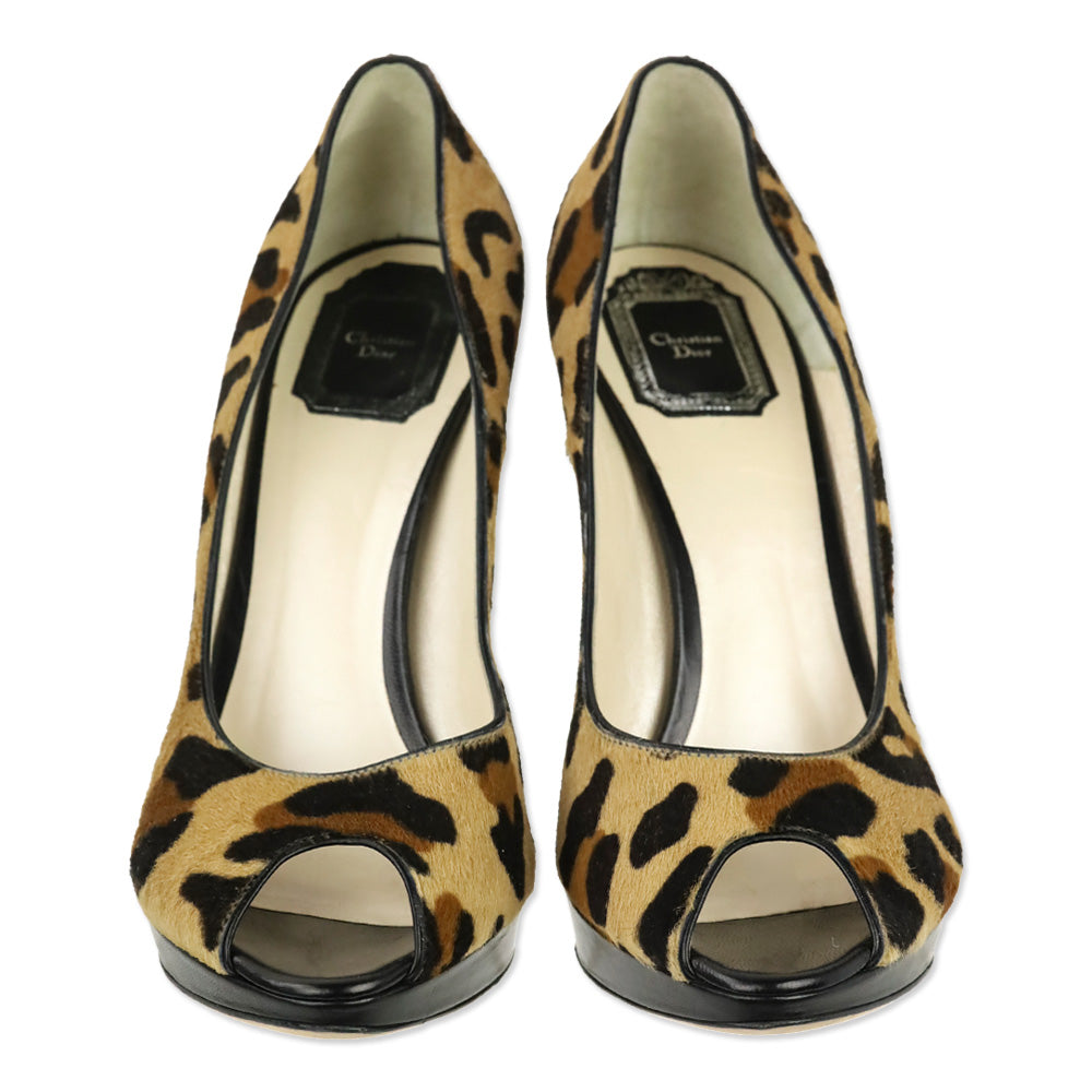 Christian Dior Leopard Calf hair Peep Toe Platform Pump