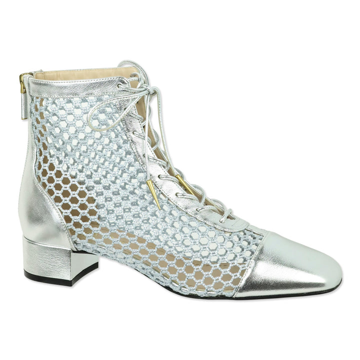 Christian Dior Naughtily-D Silver Resille & Laminated Mesh Heeled Ankle Boot