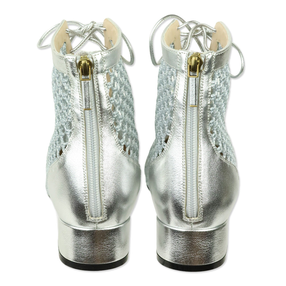 Christian Dior Naughtily-D Silver Resille & Laminated Mesh Heeled Ankle Boot